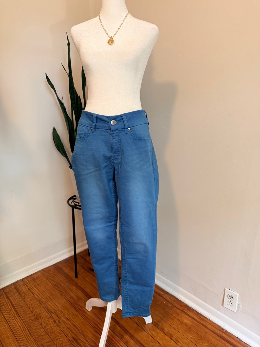 Seven7 Vibrant Blue Ankle Skinny Jeans Womens Mid Rise Denim - Picture 1 of 15